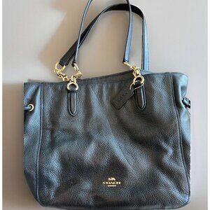 Coach Black Pebble Leather Purse bag With Gold Chains Medium/Large